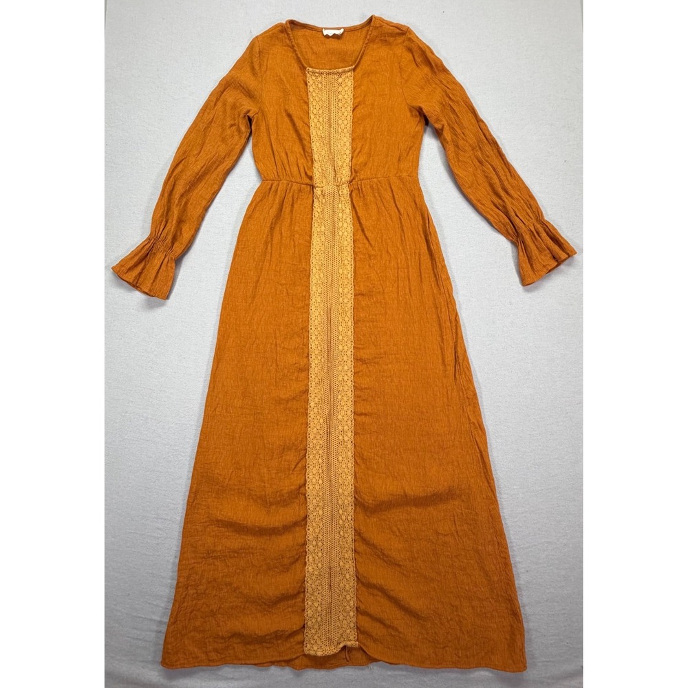 Roolee Maxi Dress Womens Size S Good‎ Orange Crochet Lace Boho
